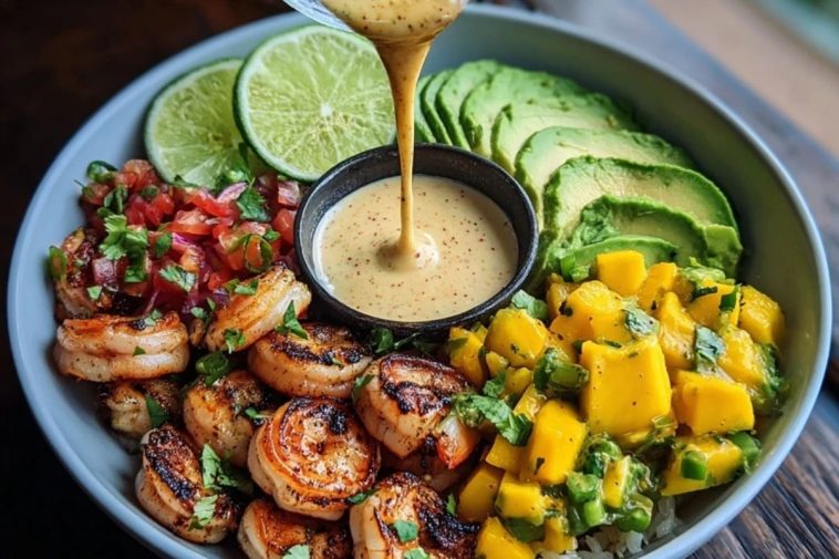 Shrimp and Avocado Bowls with Mango Salsa & Lime-Chili Sauce