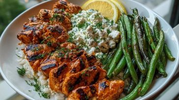 Smoky Paprika Chicken Alfredo with Lemon Feta Whip & Charred Green Beans