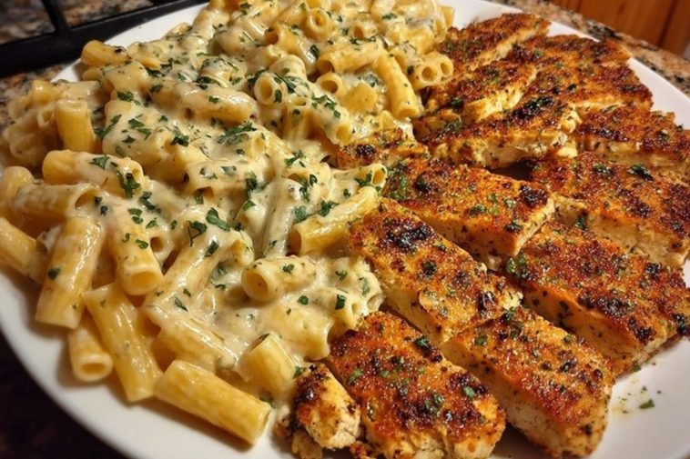 Spicy Cajun Chicken Rigatoni in Creamy Mozzarella Alfredo