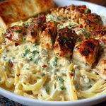 Spicy Cheesy Garlic Butter Chicken with Linguine in Four-Cheese Sauce