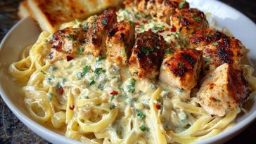 Spicy Cheesy Garlic Butter Chicken with Linguine in Four-Cheese Sauce