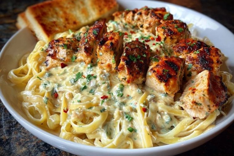 Spicy Cheesy Garlic Butter Chicken with Linguine in Four-Cheese Sauce