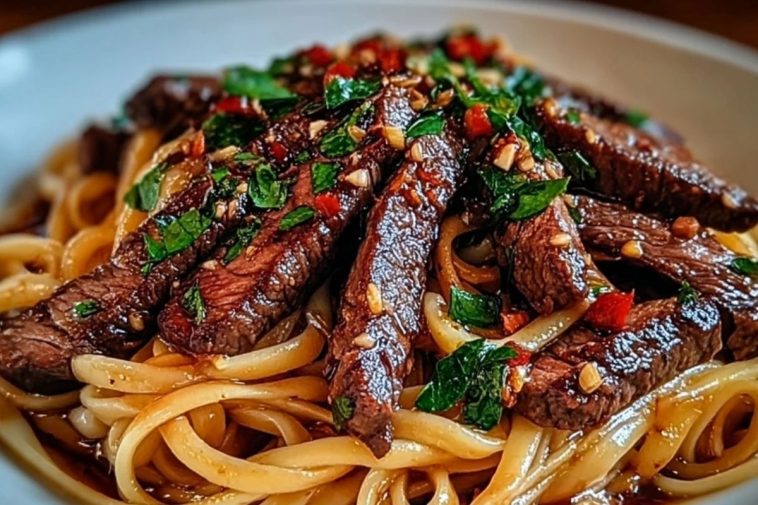 Sweet and Spicy Garlic Steak Pasta