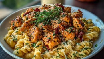 Tuscan Garlic Chicken Bites & Sun-Dried Tomato Cajun Alfredo Pasta