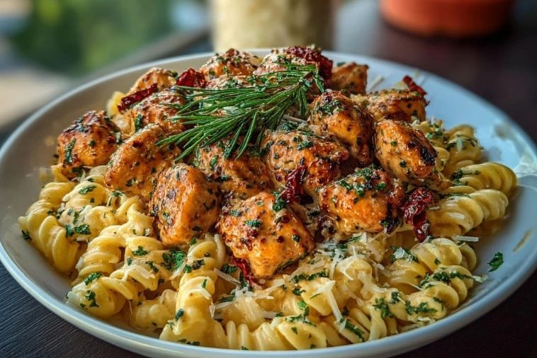Tuscan Garlic Chicken Bites & Sun-Dried Tomato Cajun Alfredo Pasta