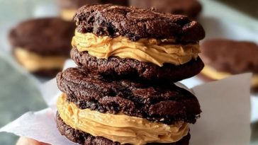 Brownie Cookie Sandwiches with Peanut Butter Frosting