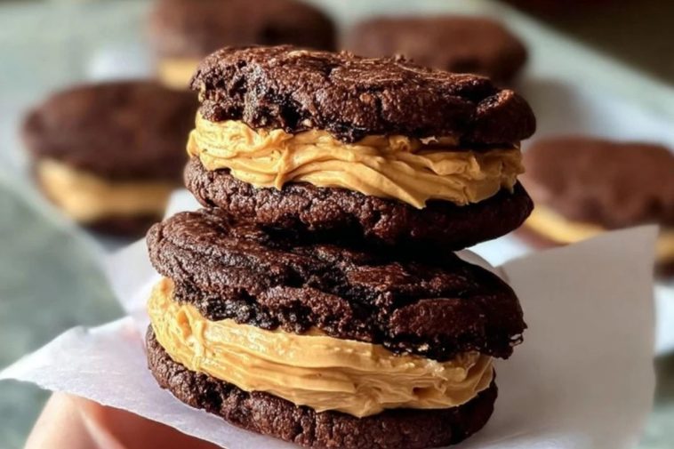 Brownie Cookie Sandwiches with Peanut Butter Frosting