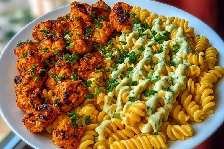 Buffalo Garlic Chicken Bites with Creamy Ranch Cajun Alfredo Pasta