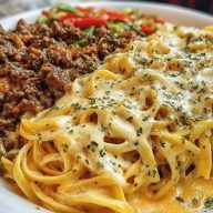 Cajun Beef Linguine in Creamy Velveeta Parmesan Garlic Sauce