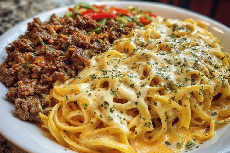 Cajun Beef Linguine in Creamy Velveeta Parmesan Garlic Sauce