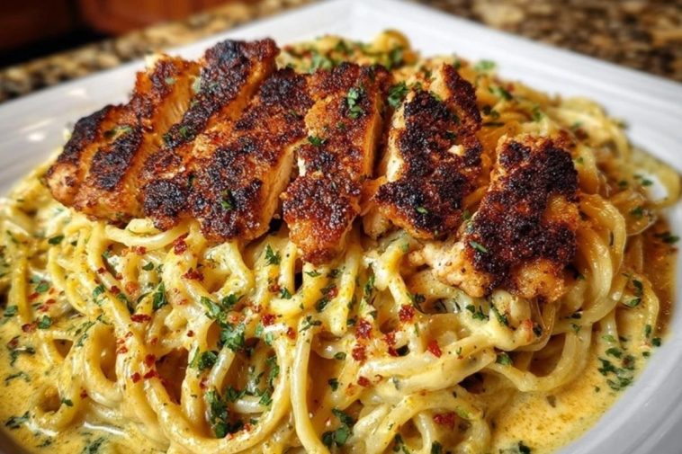 Cajun Chicken Spaghetti in Creamy Garlic Mozzarella Sauce