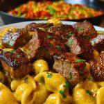 Cajun Steak Bites with Cheesy Garlic Shell Pasta Skillet