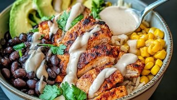 Chipotle Chicken Bowl with Black Beans, Corn, & Creamy Sauce