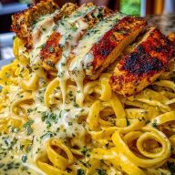 Creamy Cajun Chicken Fettuccine with Garlic Mozzarella Cheese Sauce