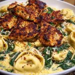 Creamy Chicken Tortellini with Spinach and Garlic Parmesan Cheese