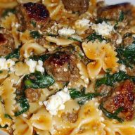 Creamy Garlic Butter Beef Bowtie Pasta with Italian Sausage & Spinach