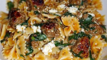 Creamy Garlic Butter Beef Bowtie Pasta with Italian Sausage & Spinach