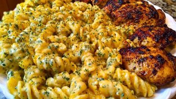 Creamy Garlic Butter Chicken and Rotini in Parmesan Sauce