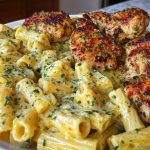 Creamy Garlic Parmesan Chicken with Cheesy Penne Pasta