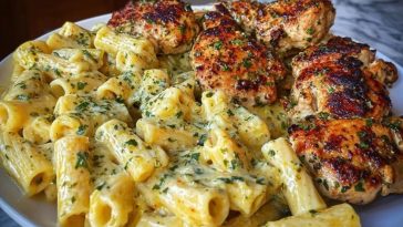 Creamy Garlic Parmesan Chicken with Cheesy Penne Pasta