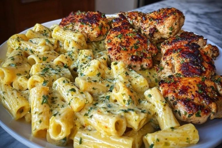 Creamy Garlic Parmesan Chicken with Cheesy Penne Pasta