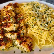 Creamy Garlic Parmesan Chicken with Cheesy Spaghetti