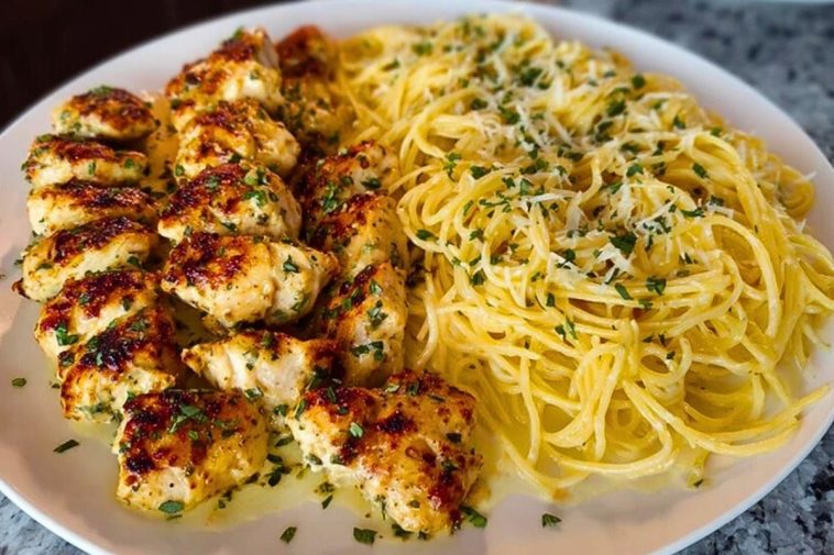 Creamy Garlic Parmesan Chicken with Cheesy Spaghetti