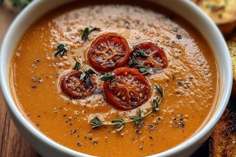 Creamy Roasted Tomato Soup with Herbs
