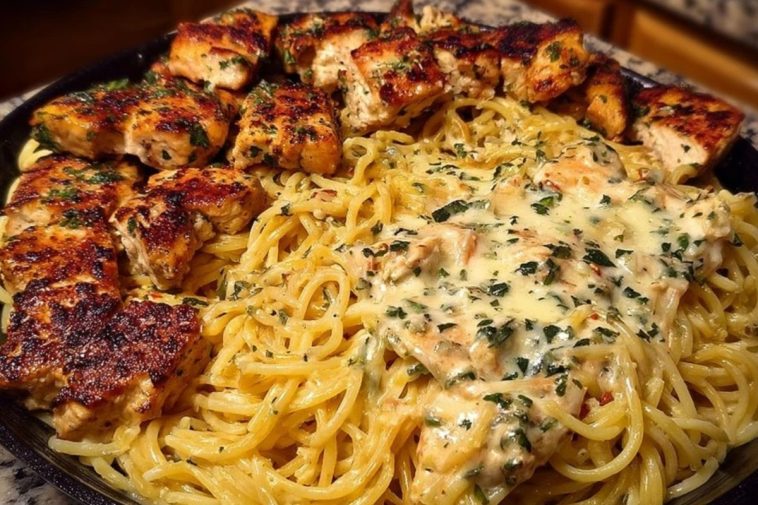Creamy Velveeta Chicken Spaghetti with Mozzarella Garlic Cheese Sauce