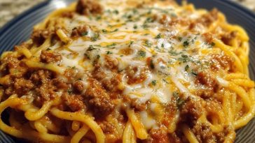 Creamy Velveeta Spaghetti with Italian Beef Marinara