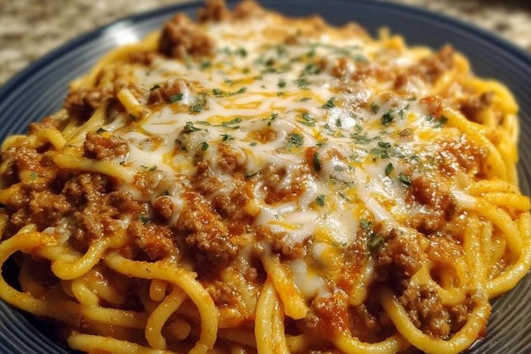 Creamy Velveeta Spaghetti with Italian Beef Marinara