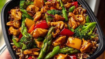 Delicious Teriyaki Chicken Stir-Fry with Colorful Veggies and Wild Rice