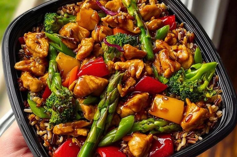 Delicious Teriyaki Chicken Stir-Fry with Colorful Veggies and Wild Rice