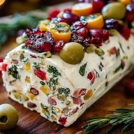 Festive Holiday Antipasto Cream Cheese Log