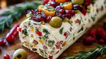 Festive Holiday Antipasto Cream Cheese Log
