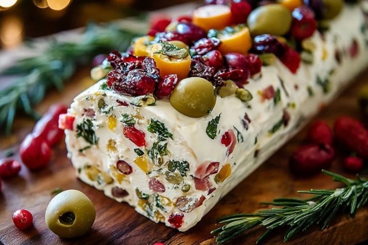Festive Holiday Antipasto Cream Cheese Log
