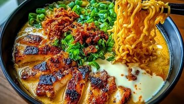 Fiery Chicken Ramen with Creamy Garlic Sauce