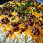 Garlic-Butter-Beef-and-Rice-Skillet-with-Cheddar-Parmesan-Sauce