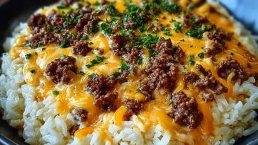 Garlic-Butter-Beef-and-Rice-Skillet-with-Cheddar-Parmesan-Sauce
