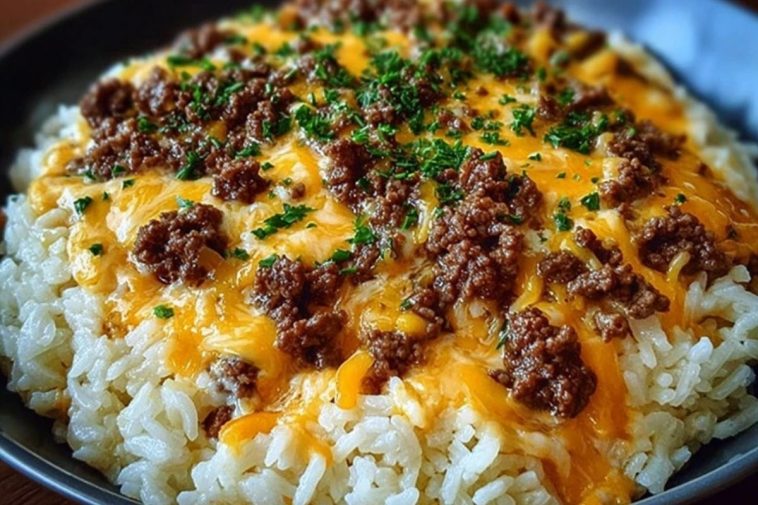 Garlic-Butter-Beef-and-Rice-Skillet-with-Cheddar-Parmesan-Sauce