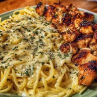 Garlic Butter Chicken with Velvety Parmesan Linguine