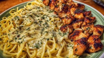 Garlic Butter Chicken with Velvety Parmesan Linguine