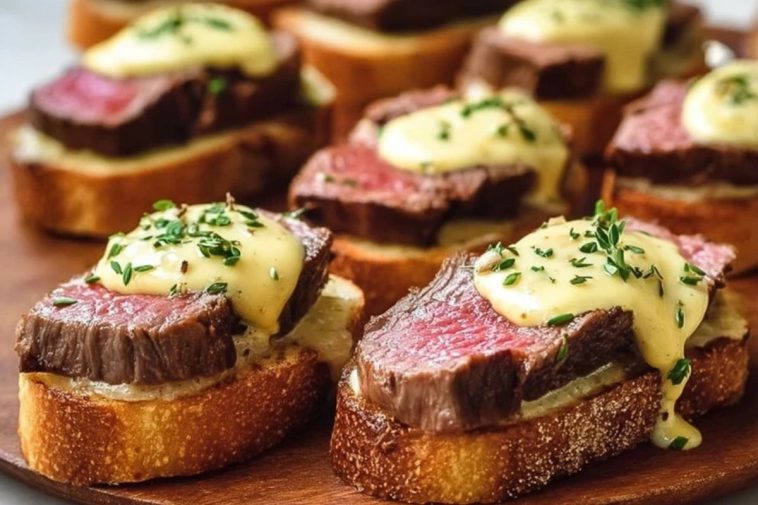 Grilled Beef Tenderloin Crostini with Béarnaise Sauce