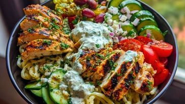Grilled Chicken Greek Salad with Tzatziki