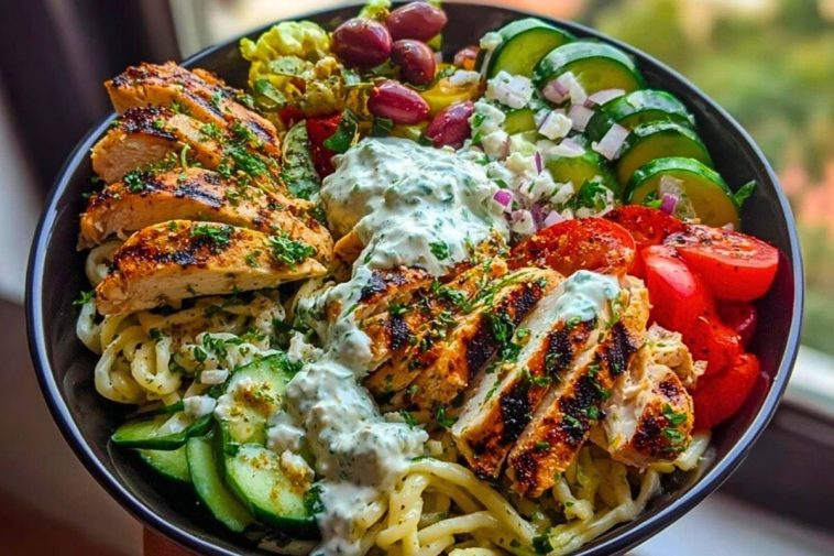 Grilled Chicken Greek Salad with Tzatziki