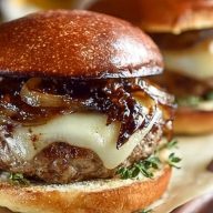 Juicy Turkey Burgers with Balsamic Caramelized Onions and Provolone