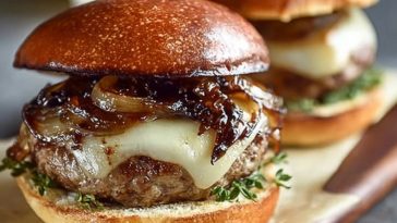 Juicy Turkey Burgers with Balsamic Caramelized Onions and Provolone