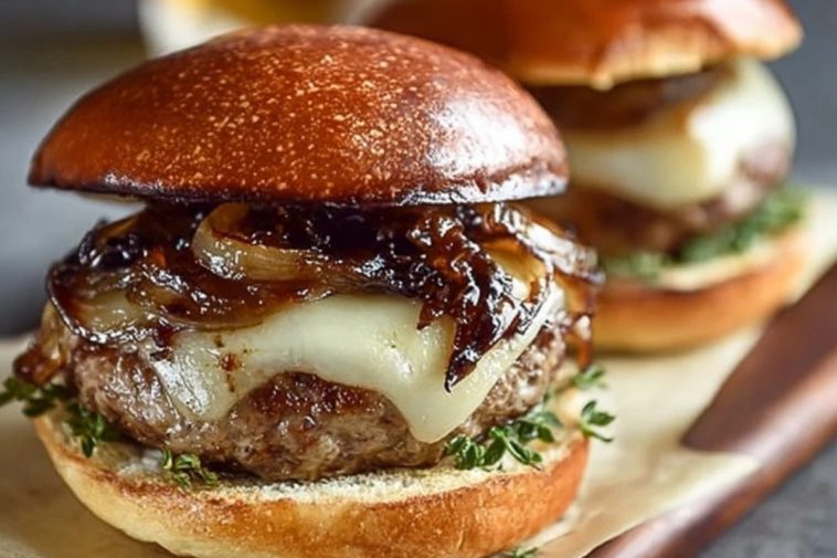 Juicy Turkey Burgers with Balsamic Caramelized Onions and Provolone