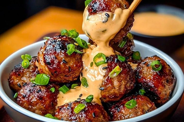 Korean BBQ Meatballs with Spicy Mayo Dip