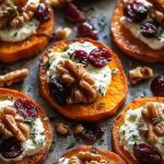Roasted Sweet Potato Rounds with Herbed Ricotta, Walnuts, and Cranberries